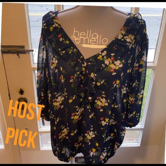 🌺Torrid Blue Floral sheer blouse🌺 - Picture 1 of 10